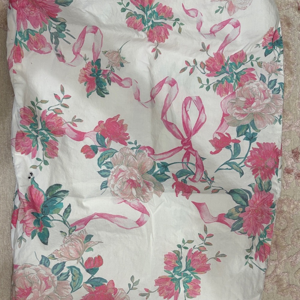 LoveShackFancy Pink and Green Floral Duvet Cover